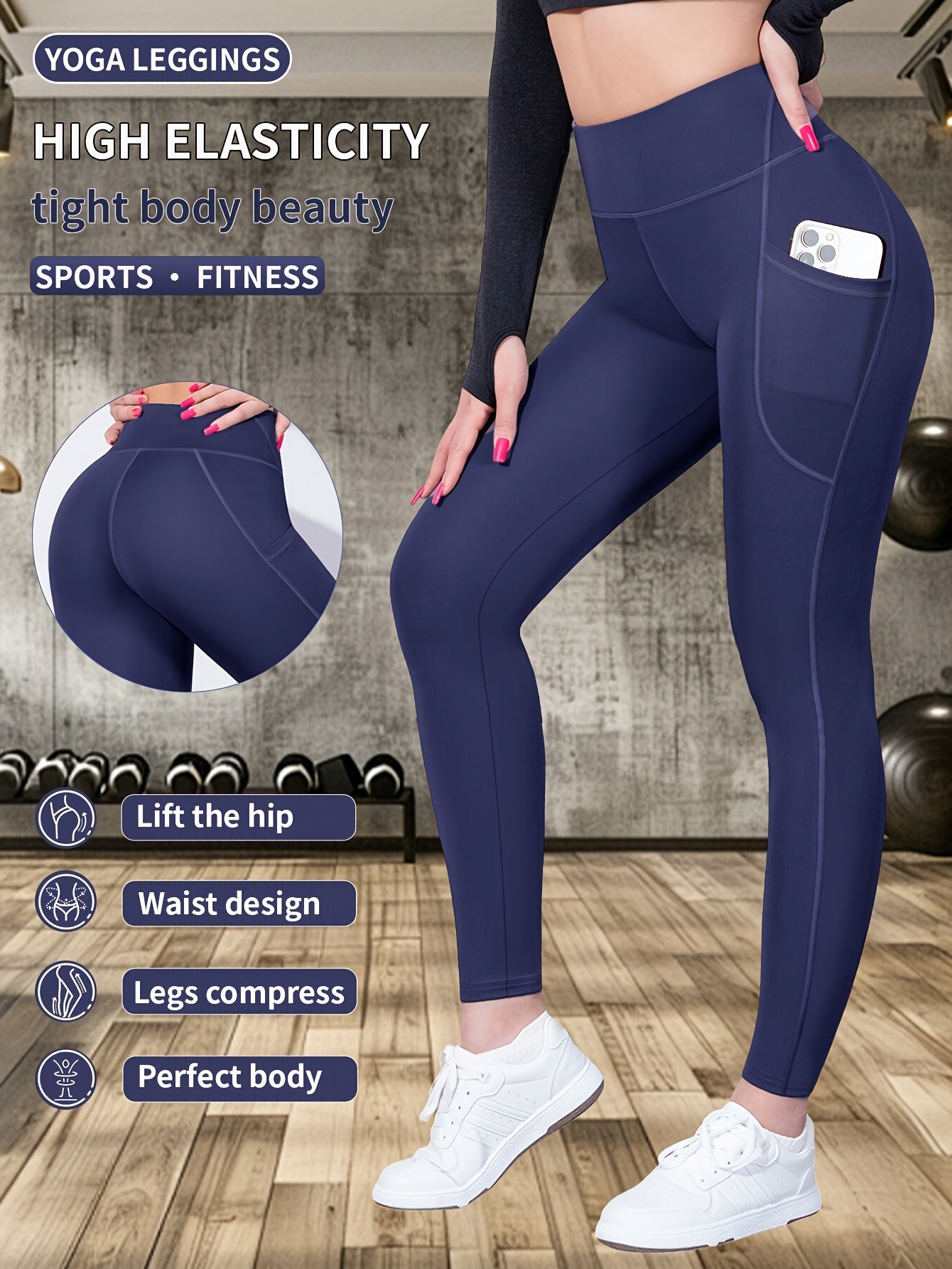 Women's Yoga Leggings With High Waistband, Moisture-Wicking, And Stretchy, Perfect For Outdoor Activities And Fitness, With Pocket