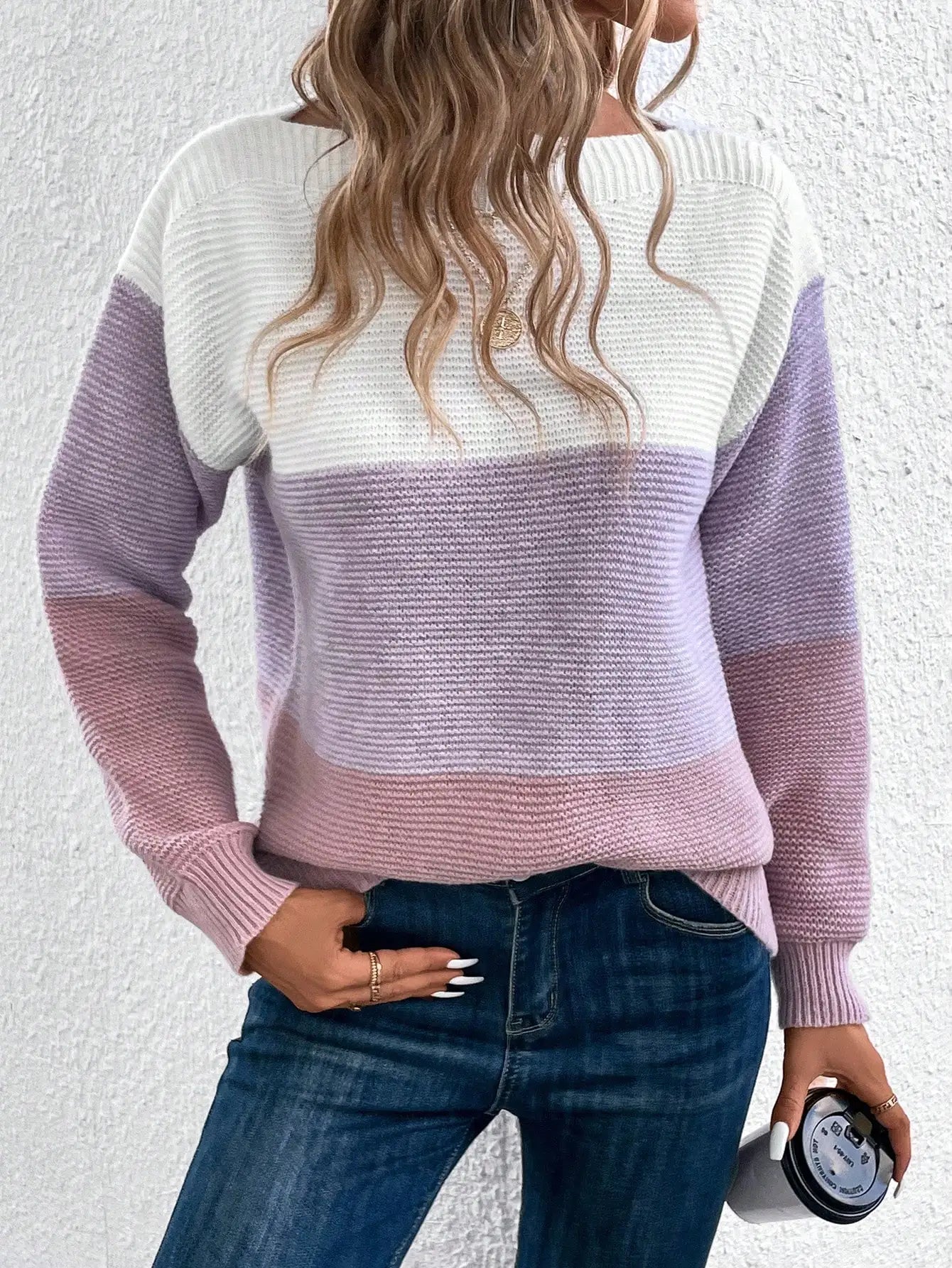 Elegant Three-color Patchwork Sweater Women Daily Commuter Casual Loose Jumpers Female Autumn Winter Knitted Thickened Warm Tops