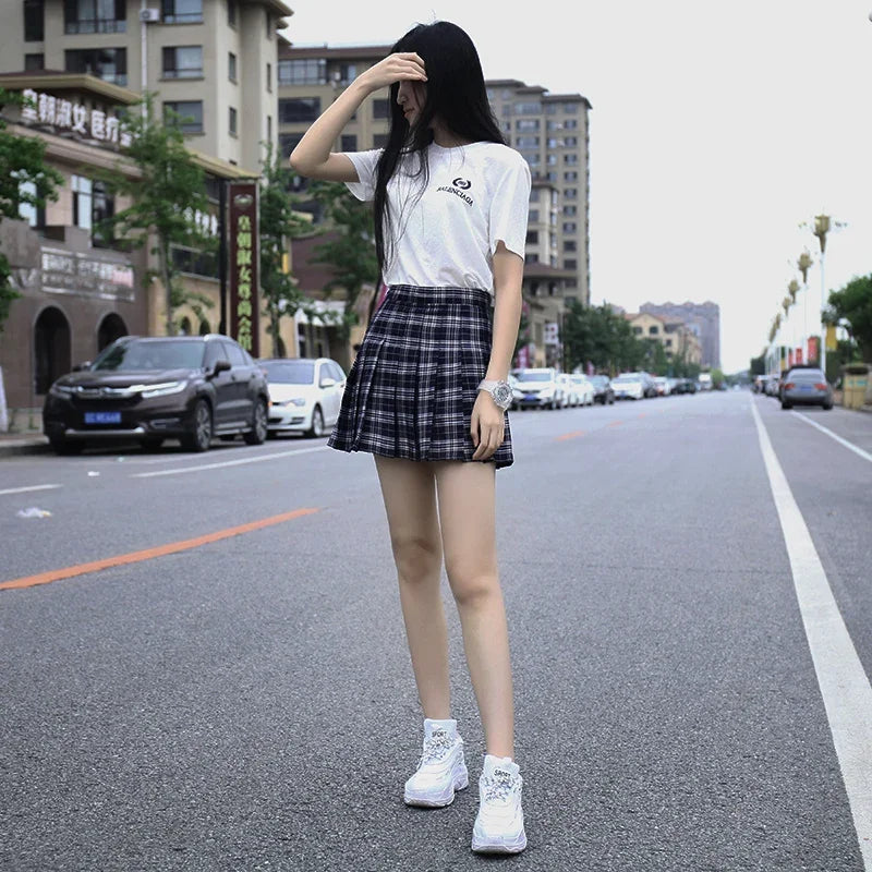 Harajuku 0Women Pleat Skirt 0Preppy Style Plaid 0Mini Cute Japanese School Uniforms Ladies Jupe Kawaii