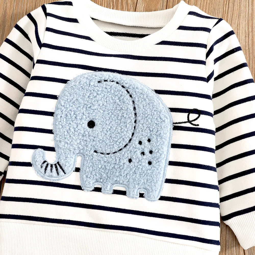 Unisex |  Småbarn Elefant Stripe topp og jeanssett