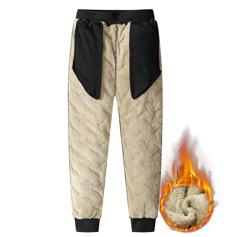 Winter Sweatwear Heren Pluche Dikke Fleece Sweatpant Lamswol Thermische Broek Casual Broek Waterdicht Winddicht Warme Katoenen Broek