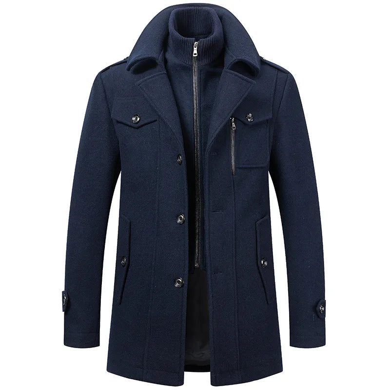 Autumn/winter Men's Business Woolen Coat Fashion Double Collar Cold Resistant Woolen Men's Coat Cross-Border Woolen Coat Men