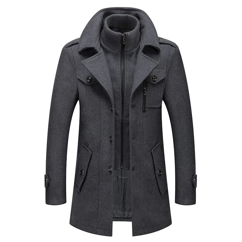 Autumn/winter Men's Business Woolen Coat Fashion Double Collar Cold Resistant Woolen Men's Coat Cross-Border Woolen Coat Men