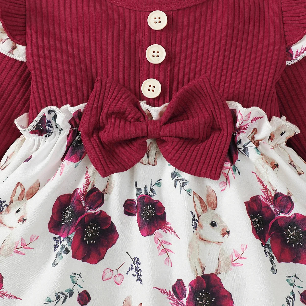 Baby Floral Bowknot Decor Long Sleeve Dress With Headband