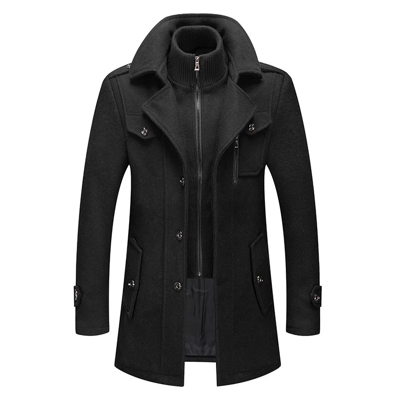 Autumn/winter Men's Business Woolen Coat Fashion Double Collar Cold Resistant Woolen Men's Coat Cross-Border Woolen Coat Men