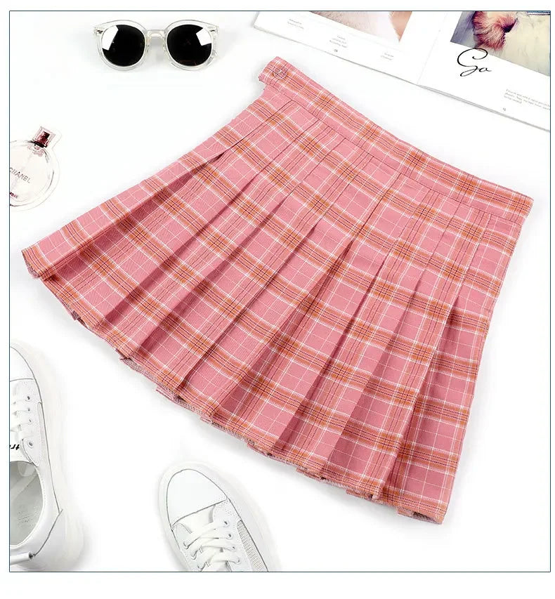 Harajuku 0Women Pleat Skirt 0Preppy Style Plaid 0Mini Cute Japanese School Uniforms Ladies Jupe Kawaii